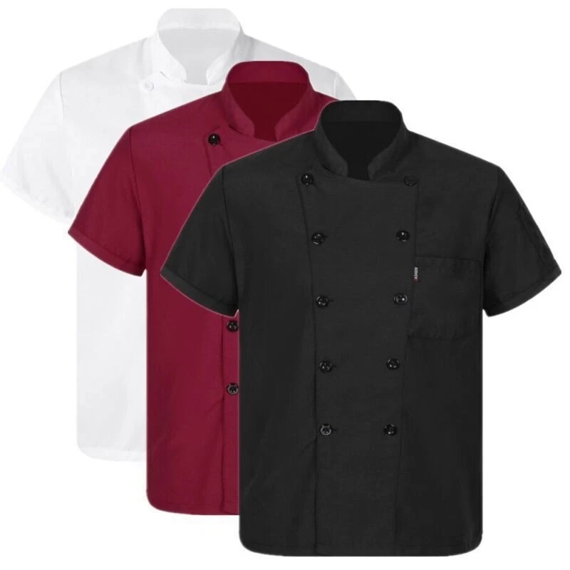 Mens Womens Chef Coat Jacket Short Sleeve Restaurant Hotel Cook Uniform Shirt - Image 3 of 4