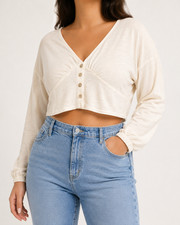 Madewell Cream Knit Cropped Sweater Womens XL...