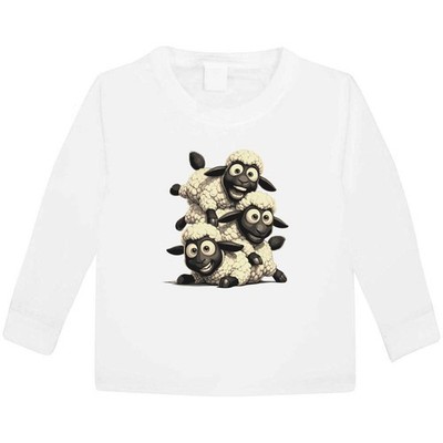 ''Crazy Sheep Pile Up'' Kinder / Kinder Langarm Baumwolle T-Shirts (KL062467)
