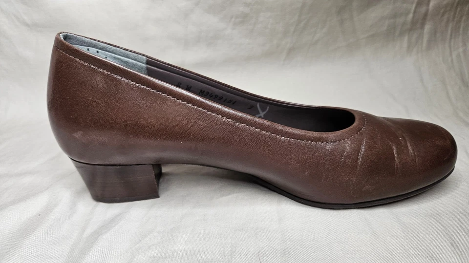 Zapatos de tacón alto SAS para mujer talla 8 ancho cuero marrón punta redonda tacón bloque cómodo Foto 3 de 4