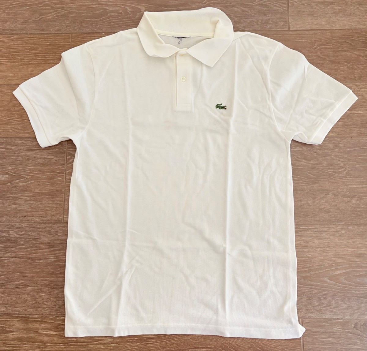 Vintage 80s Lacoste Mens Polo Shirt Crocodile Logo Cream Large No