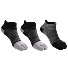 Running Ankle Toe Socks Coolmax Large 2 Cotton - Grey X 2  Black - 3 Pairs