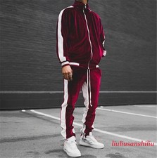 Mens 2 Piece Velvet Tracksuit Casual Pant Sweater Sweatsuit Sport Sweatshirt Set
