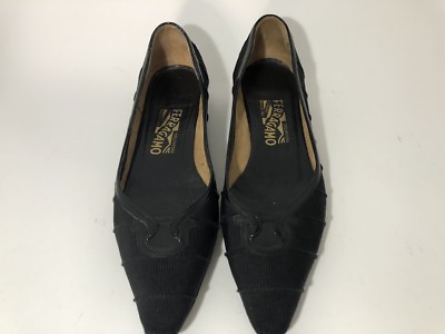 Vintage Salvatore Ferragamo Black Textured Pointed Toe Flats  display picture 3