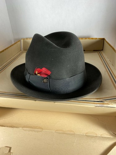 VINTAGE GREY CHALLENGER FEDORA HAT W ORIGINAL BOX SIZE 7 1/4 MAD MEN STYLE - Picture 6 of 10