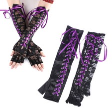 Womens Sexy Length Punk Fingerless Arm Warmer Goth Black Cosplay Lace GlovCG