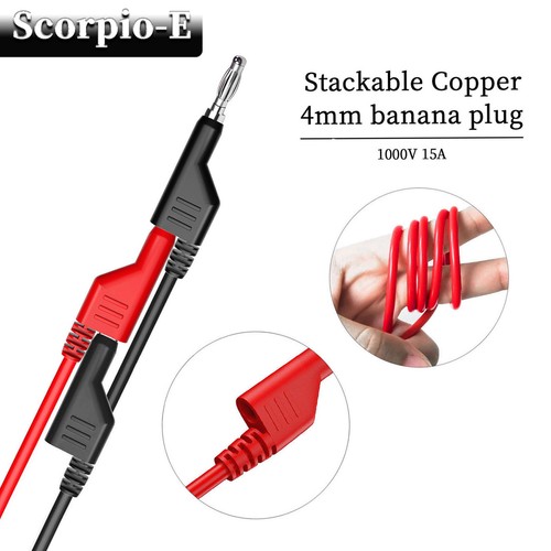 2PCS 4mm Stackable Banana Plug to Crocodile Alligator Clip Test Leads 1M Cable - Picture 2 of 10