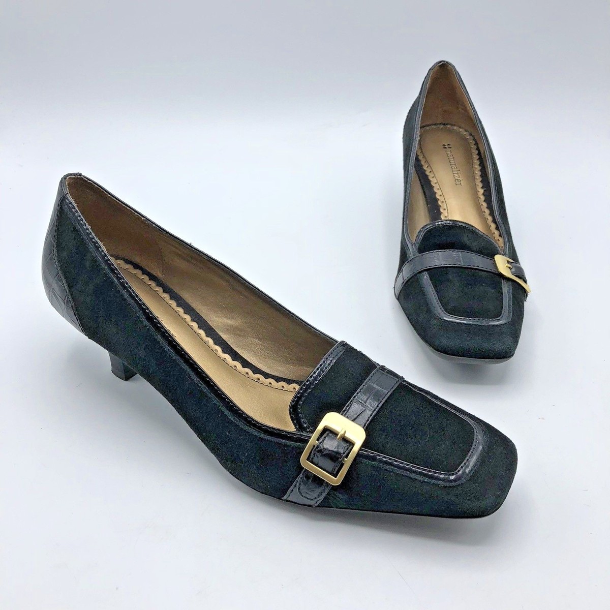 Naturalizer Quaint Women Black Suede Kitten Heel Shoe Size