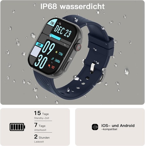 Smartwatch Herren Telefonfunktion Armbanduhr Watch für iPhone Samsung Huawei Tab - Afbeelding 6 van 7