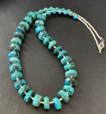 Turquoise Heishi Tube Bead Navajo Sterling Silver Necklace 11775