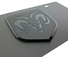 Premium Black Vanity License Plate w/ Dodge Ram Emblem (Grill Head Pickup Truck)