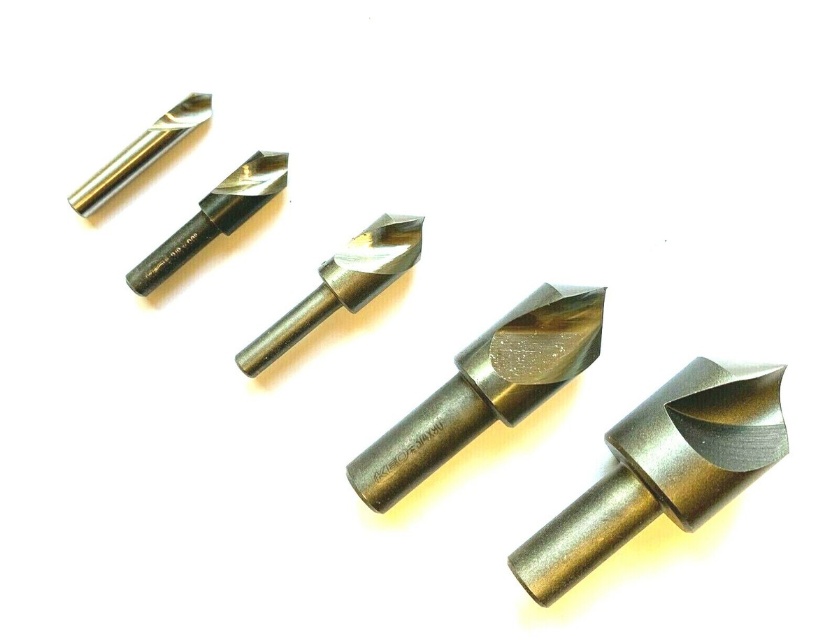 5 PIECE SINGLE FLUTE 90 DEG COUNTERSINK SET 1/4, 3/8, 1/2, 3