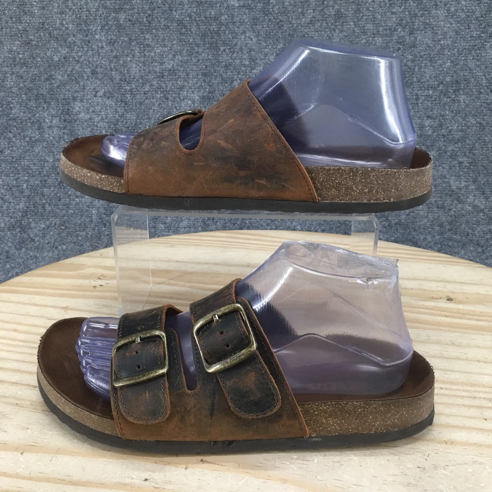 Sandalias de montaña blancas para mujer 8 M Helga hebilla deslizables cuero marrón sin cordones Foto 2 de 4