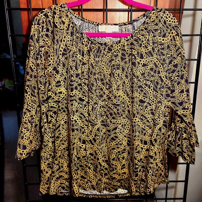 Michael Kors Large Black Gold Chain Print 3/4 Sleeve Ruffle