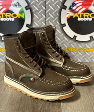 MENS WORK BOOTS CAFE MOC TOE GENIUNE LEATHER BOTA CON BANDERA DE MEXICO FLAG