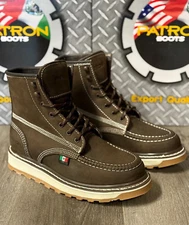 MENS WORK BOOTS CAFE MOC TOE GENIUNE LEATHER BOTA CON BANDERA DE MEXICO FLAG