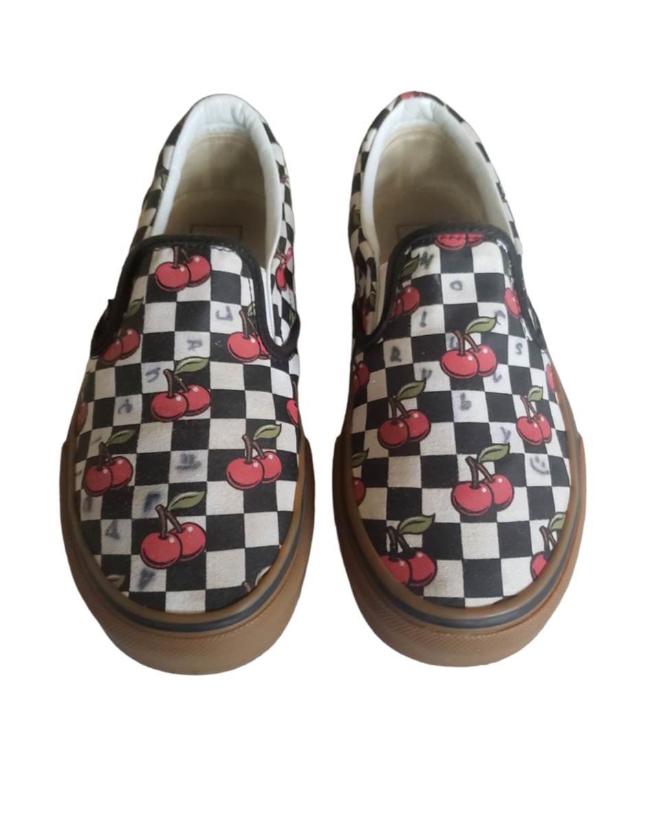 VANS Checkerboard Cherries Classic Slip On Skate Shoes Women's
