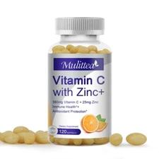 Vitamin C & Zinc Complex Capsules Heart Health Immune Support Energy Boost 120pc