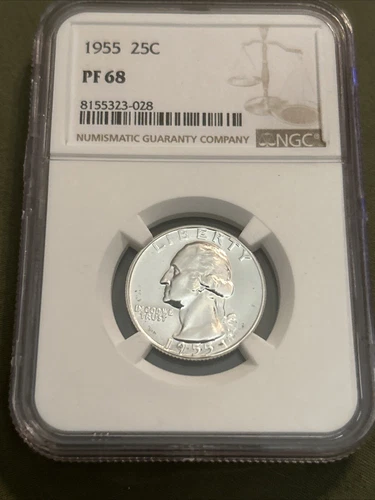 1955 NGC PF68 90% SILVER PROOF WASHINGTON QUARTER AWESOME LUSTER. HARD TO FIND