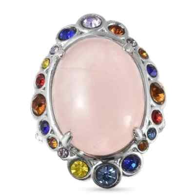 Galilea Rose Quartz and Multi Color Austrian Crystal Womens Ring Size 8