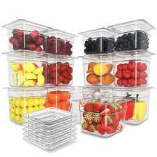 Plastic Food Pans with Lids 12-Pack 1/6 Size 6-Inch Deep for Restaurant Use