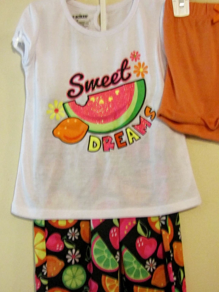 JUEGO DE PIJAMA JOE BOXER 3 PIEZAS NIÑAS TALLA 3T - TOP/PANTALONES CORTOS/PANTALONES NARANJA FRUTA NUEVO CON ETIQUETAS Foto 2 de 4