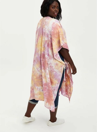 Torrid Women's Plus One Sz Fits Most up to 6X PINK TIE DYE LONGLINE RUANA kimono - Picture 4 of 5