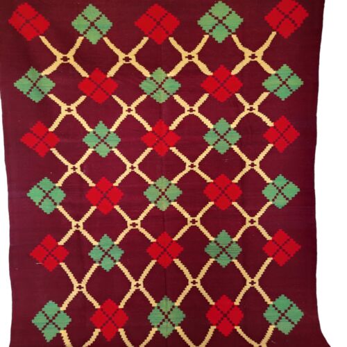 Vibrant Handmade Moroccan Rug Green Red Design Wool Tribal Fringe Berber Carpet - Picture 4 of 24