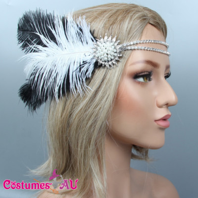 1920s Headband Feather White Bridal Great Gatsby 20s Flapper