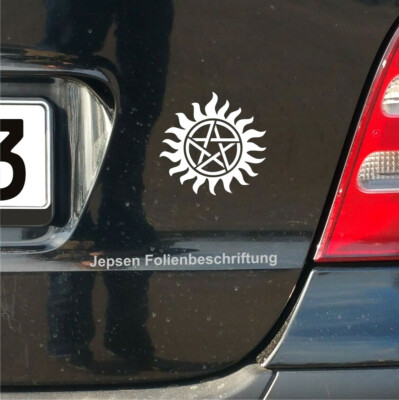 Aufkleber Supernatural 9cm S067 Anti Besessenheit Pentagramm für Auto Bus Roller