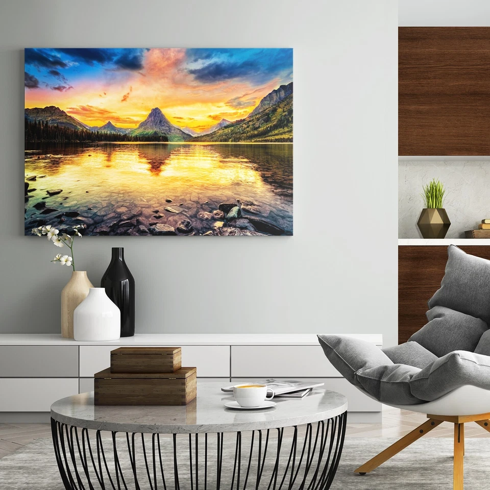 Arte de parede em tela do Parque Nacional das Montanhas Rochosas, impressão de pôster Sunset Mountain. - Imagem 4 de 4