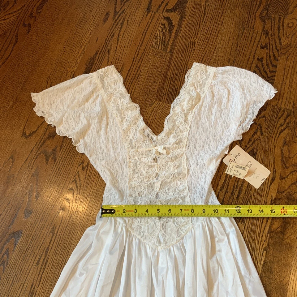 Lencería De Colección Cinema Etoile Chemise L Blanco Encaje Satinado Fairycore EE. UU. Años 80 Nuevo de Lote Antiguo Foto 4 de 4