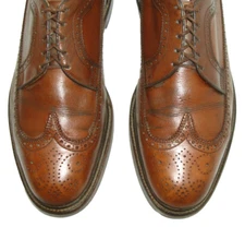 Sz 7.5 MASON Men's Shoes Long Wingtip Brogue Derby Blucher Brown Leather VINTAGE