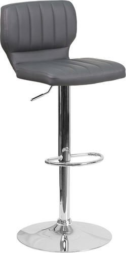 Contemporary-Style-Gray-Vinyl-Adjustable-Height-Barstool-with-Chrome-Base
