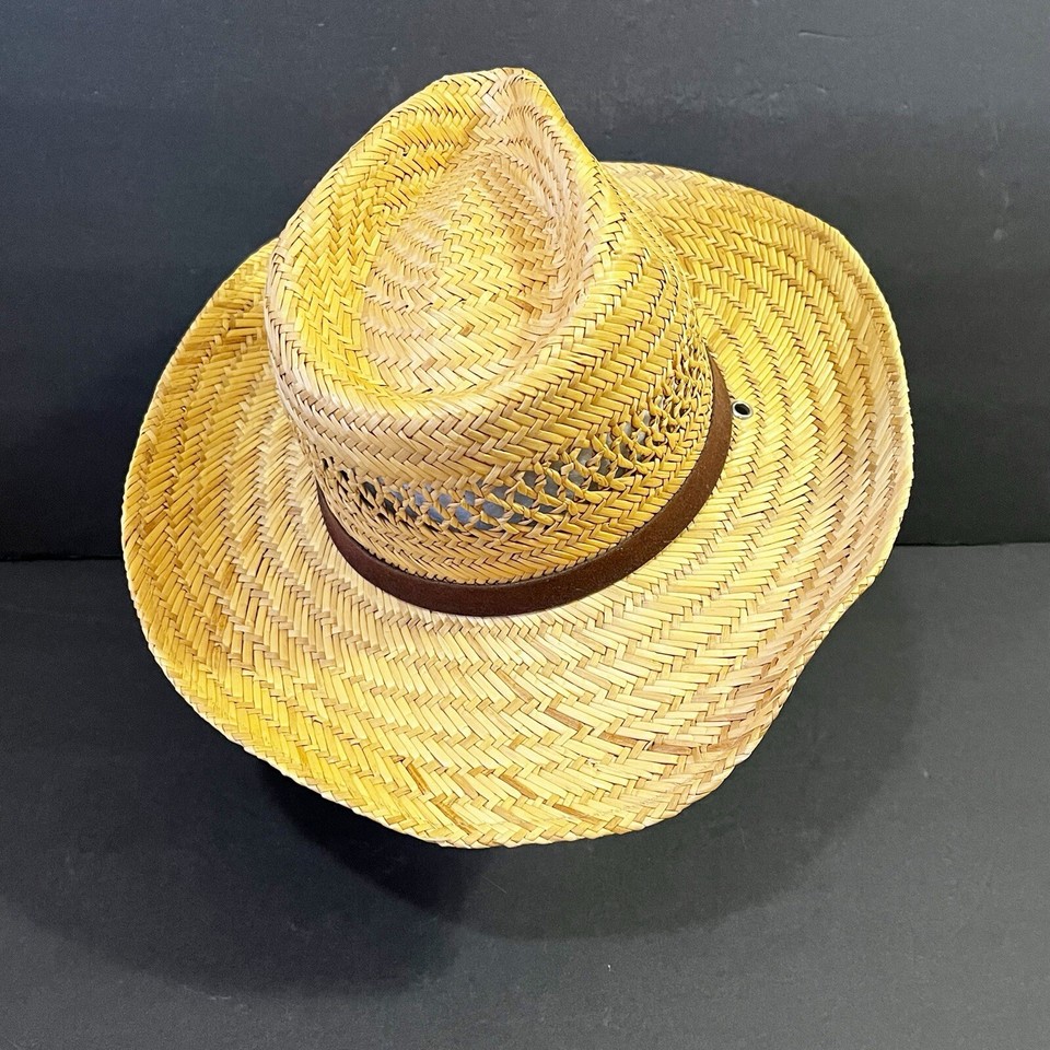 Broner Mens Straw Cowboy Hat Size Natural Ventilated Brown Banded One