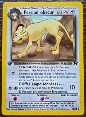 Pokemon Card No. 42/82 Persian Obscur (Dark Persian) 1st Edition French N/M