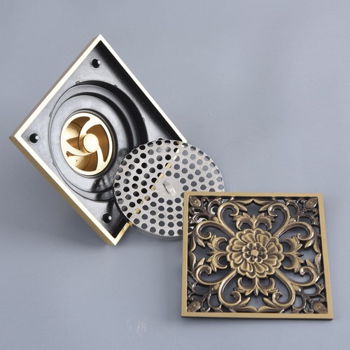 Antique Brass Flower Square Floor Waste Grates Bathroom Shower Drain yhr122 - Picture 2 of 11