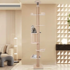 Wooden Floor to Ceiling Cat Tree Tower Natural Sisal Rope Scratching Post