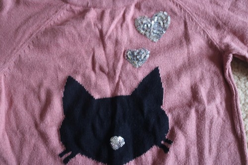 Place Girl’s Sweater Sparkles Cat Face Hearts Burgundy Size S 5/6 - Picture 2 of 5