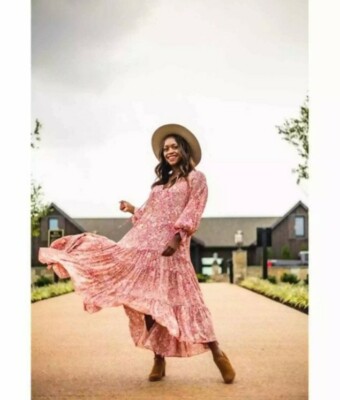 O.P.T. ONE PRETTY TIME Anthropologie Floral Midi Dress Blogger Fav Flowy  Boho, S | eBay