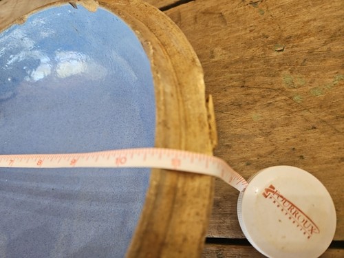 Primitive Antique Stoneware Large Handmade Blue Glazed Interior Crock Lid Cover - Picture 18 of 22