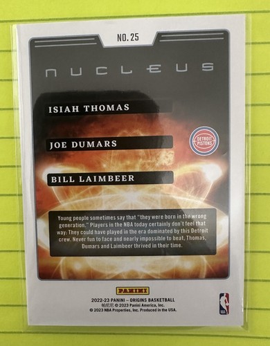 2022-23 Origins Isiah Thomas Joe Dumars Bill Laimbeer Nucleus #25 Pistons - Picture 2 of 2