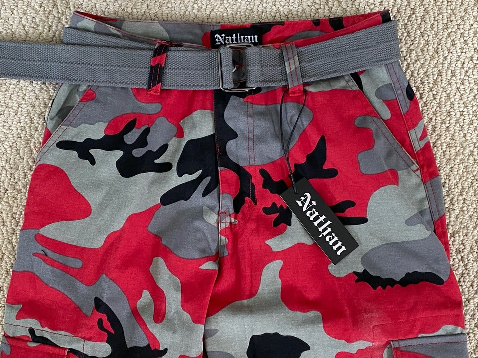 Men's Nathan Green Camouflage Cargo Pants - NWT, Flat Front, Belted, All Sizes & Lengths Available