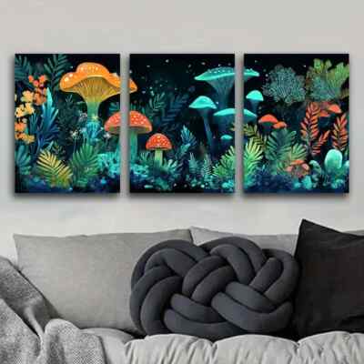 3pcs Underwater Mushroom Theme Colorful Perfect Wall Art Canvas Unframed/Framed