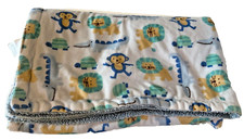 Luvable Friends Baby Blanket Safari Blue Monkey Lion Alligator Turtle Sherpa