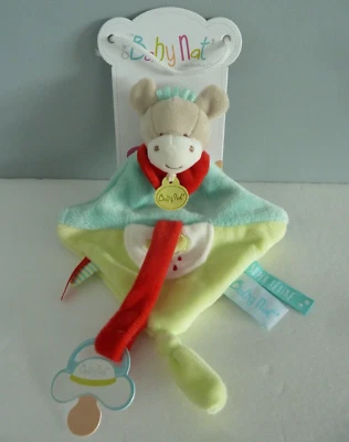 TT. DOUDOU PLAT SUPER TETINE BABY NAT ANE attache tétine vert bleu rouge - NEUF - Photo 1/4