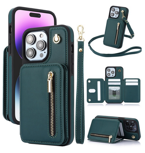 Men/Women Zipper Card Stand Wallet Shoulder Bag Phone Case For iPhone/Samsung - 第 4/22 張圖片