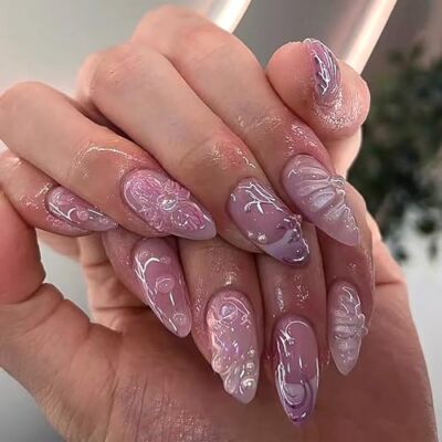 Almond Press on Nails Medium Fake Nails Purple Full Cover Stick on