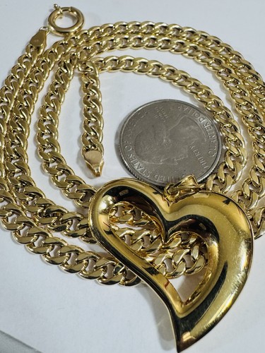 Pure 18K 750 Real Gold Fine Heart Love Set Necklace 23.8”/24” Long 5.5mm 12.2g - Picture 7 of 24