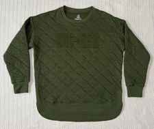 Buc-ee's Quilted Sweater Women MD 21 X 27 Green Logo Pullover Sweatshirt